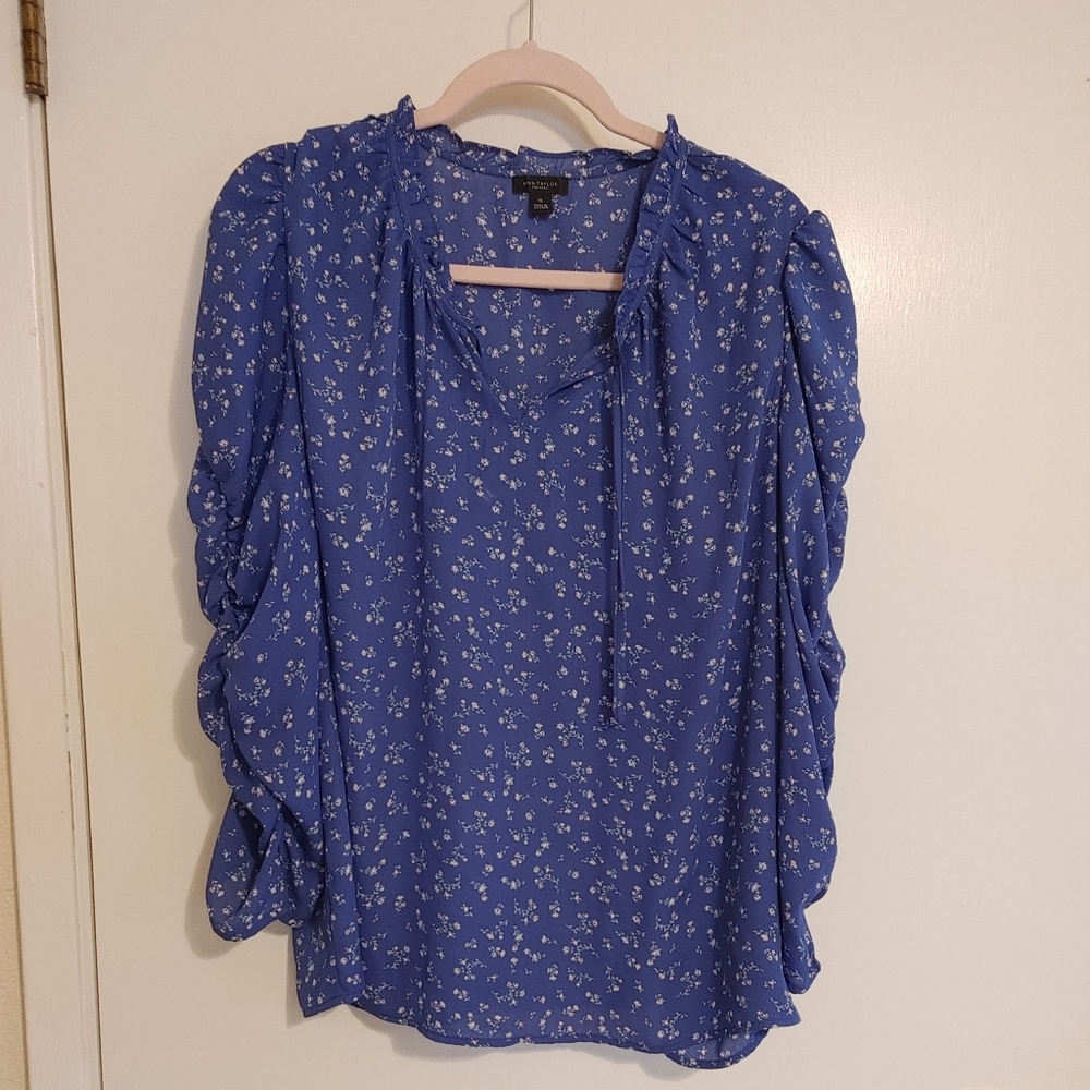 Ann Taylor XL Blue Floral tunic blouse